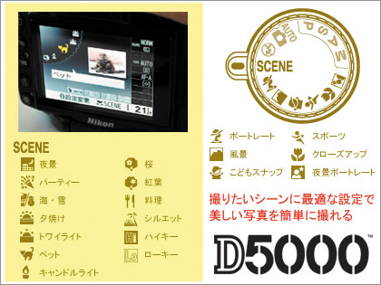 「Nikon D5000」のシーンモードで、デジイチ初心者でも簡単キレイ撮影