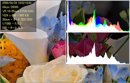 「Nikon D5000」シーンモードのヒストグラムを画像管理ソフト「View NX」で見てみた