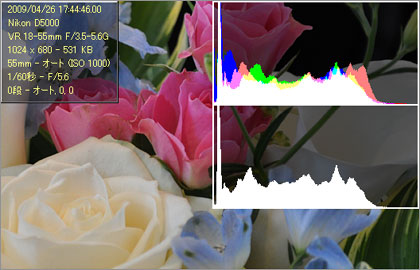 「Nikon D5000」シーンモードのヒストグラムを画像管理ソフト「View NX」で見てみた