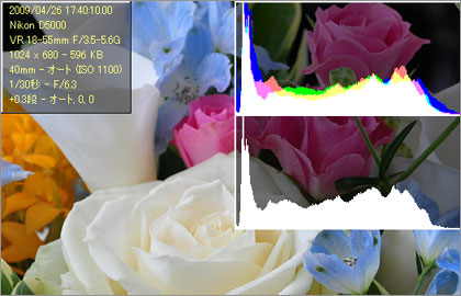 「Nikon D5000」シーンモードのヒストグラムを画像管理ソフト「View NX」で見てみた