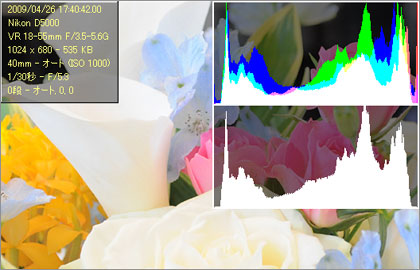 「Nikon D5000」シーンモードのヒストグラムを画像管理ソフト「View NX」で見てみた