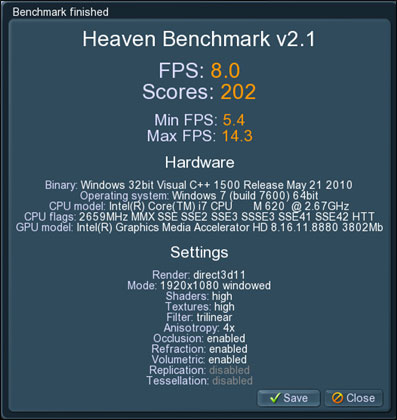 「SONY VAIO Z」で Heaven Benchmark 2.1を動かしてみた：モニター日記-2