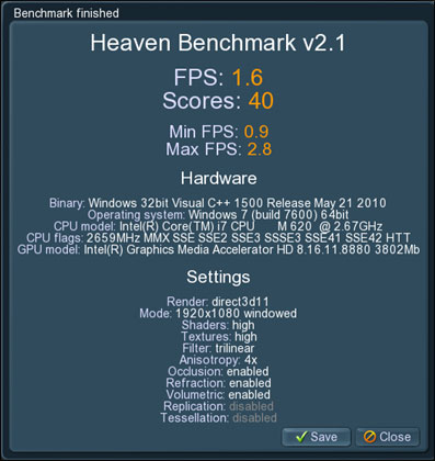 「SONY VAIO Z」で Heaven Benchmark 2.1を動かしてみた：モニター日記-2