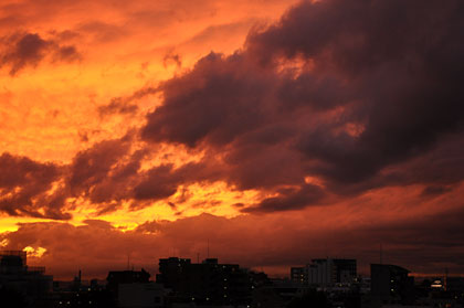 燃えるような夕焼けに感動