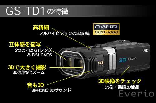 FALCONBRID』搭載、JVC「GS-TD1」はフルHD 3D撮影ビデオカメラ（GS-TD1