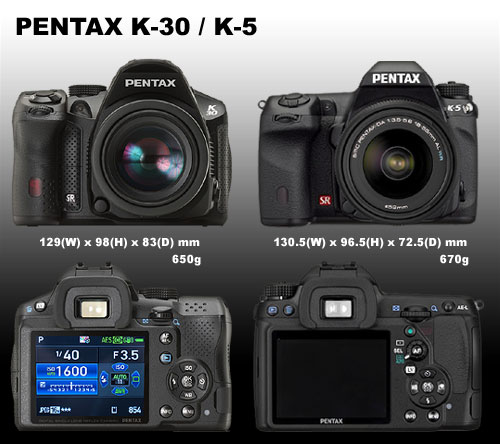 「PENTAX K-30」と「K-5」のサイズ比較