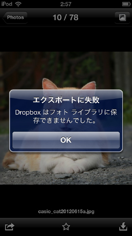 「iPod touch 5th」で「Dropbox」の写真を保存できない･･･と思いきや